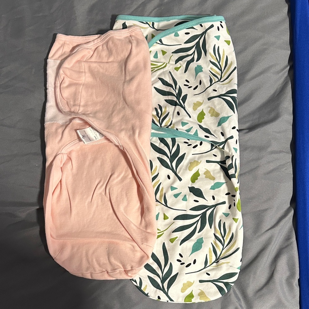 Pink and Leaf Print Baby Swaddles